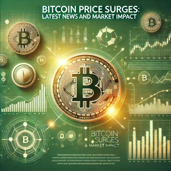 Ilustracija rasta cijene Bitcoina s finansijskim grafikonima i strelicom prema gore u zelenim tonovima.