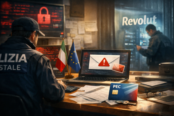 Italija istražuje proboj u vladin PEC računu povezan s curenjem podataka Revoluta — ilustracija COIN.BA