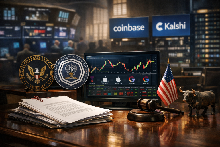 Kalshi podnosi prijedlog za perpetual futures na američke dionice i priključuje se Coinbaseu — ilustracija COIN.BA