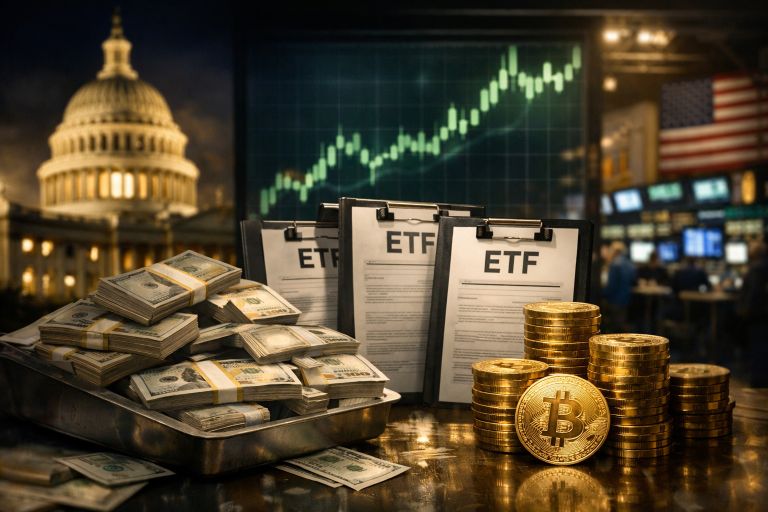 US spot Bitcoin ETF-ovi privukli gotovo milijardu dolara u jednom danu, najveći priliv u 2026. — ilustracija COIN.BA