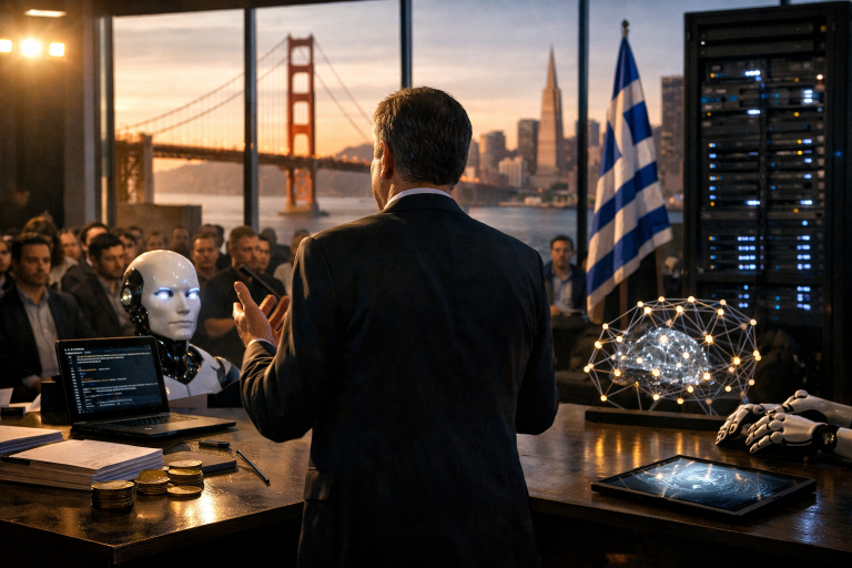 Mitsotakis u San Franciscu: otvoreno priznao da nema gotova rješenja za AI — ilustracija COIN.BA