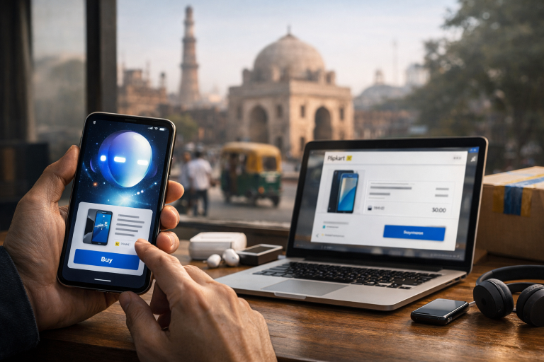 Google testira opciju kupovine Flipkart proizvoda kroz Gemini i AI Mode u Indiji — ilustracija COIN.BA