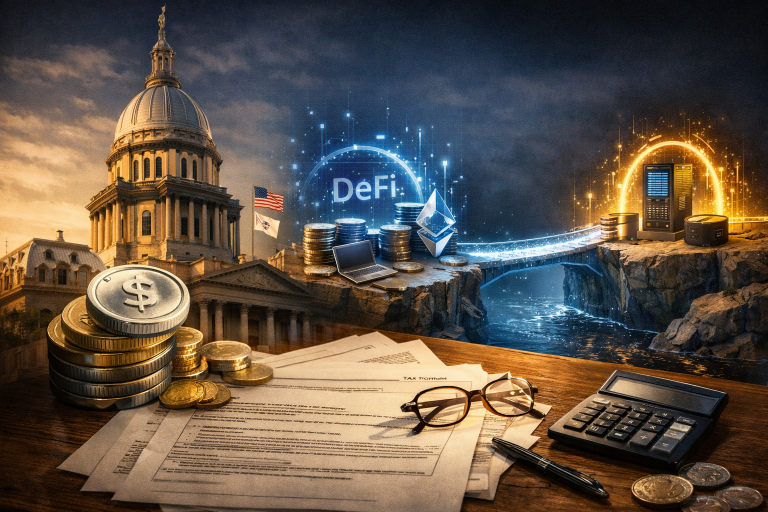 Illinois objavio nacrt pravila o digitalnom porezu: stabilni novčići, DeFi i mostovi u fokusu — ilustracija COIN.BA