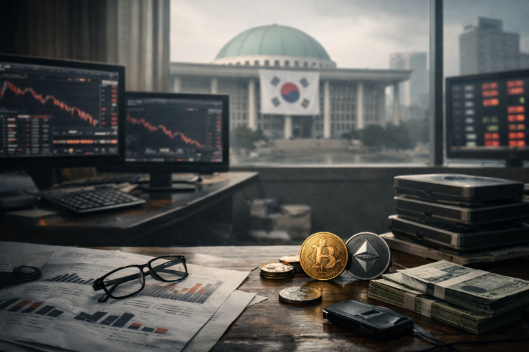 Dobit južnokorejskih kripto-berzi pala 78% u prvom polugodištu 2026. — ilustracija COIN.BA