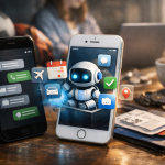 AI agenti koji žive u porukama: asistenti sve češće obavljaju zadatke preko SMS-a i iMessagea — ilustracija COIN.BA
