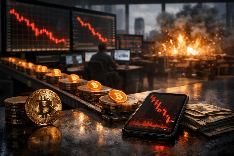 Bitcoin potonuo ispod 81.000 USD — kratkoročni držaoci poslali 55.600 BTC na berze, likvidacije blizu 1,1 mlrd. USD — ilustracija COIN.BA