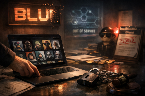 Blur zatvara web‑sučelje, dio kolekcionara pozdravlja odluku — ilustracija COIN.BA