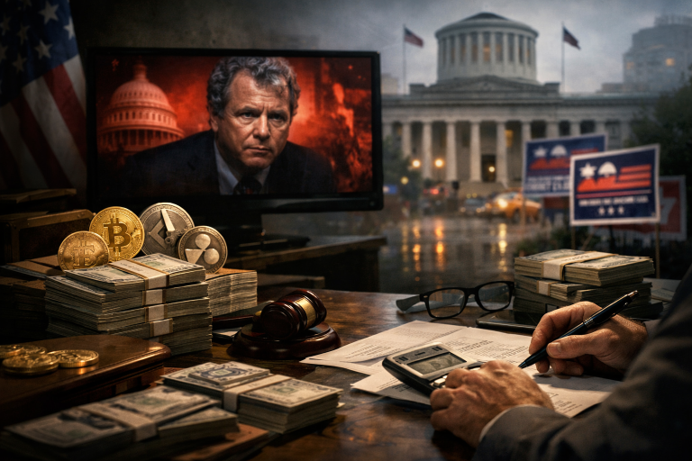 Crypto Super PAC Fairshake povećava pritisak protiv senatora Sherroda Browna u Ohaju — ilustracija COIN.BA
