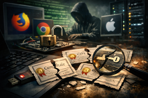 Tehnološki divovi blokirali osam eMudhra certifikata zbog ranjivosti u generiranju privatnih ključeva — ilustracija COIN.BA