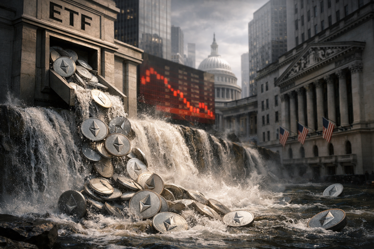 Izlivi iz Ether ETF-ova premašili 1,08 mlrd dolara u oktobru, najveći mjesečni odljev 2026. — ilustracija COIN.BA
