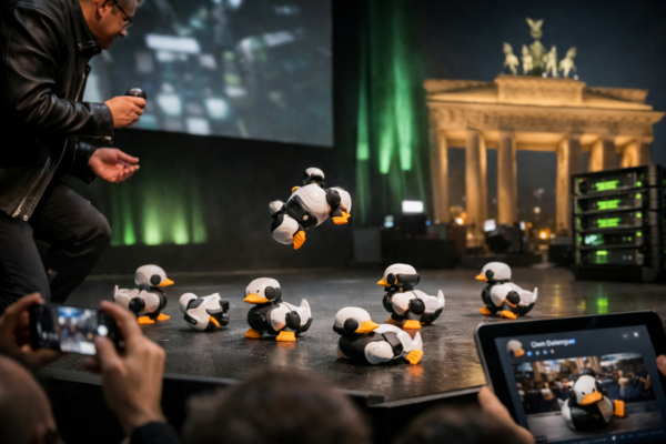 Jensen Huang na GTC Berlinu izveo preslatke Microduck robote — predbilje7ebe prema61ile 20.000 jedinica — ilustracija COIN.BA