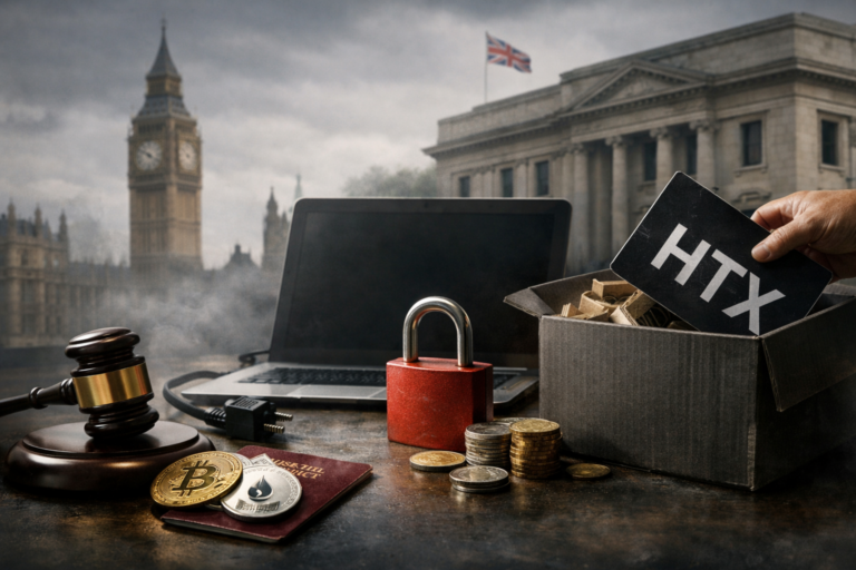 Kripto-berza HTX napušta UK nakon nagodbe s britanskim regulatorom — ilustracija COIN.BA